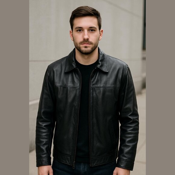 Wilson Black Leather Zip Out Thinsulate Liner Classic Winter Men's Coat XL - Picture 1 of 11